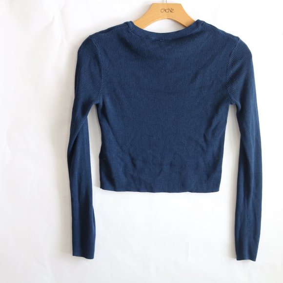Navy Long Sleeve Crop Top Size XS - Picture 2 of 6